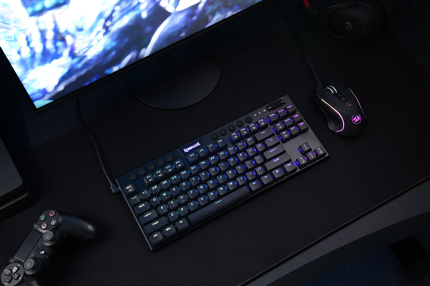 Ultra-Thin Designed Wired Gaming Keyboard w/Low Profile Keycaps, Dedicated Media Control & Linear Red Switch