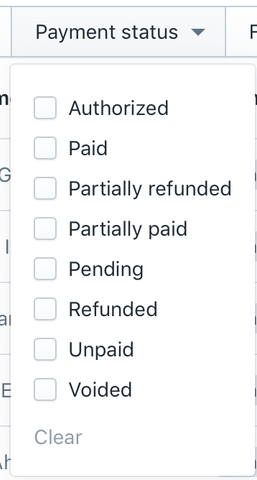 Payment status filter