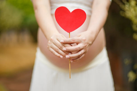 A pregnant woman holding a cut out heart | ML Delicate Beauty