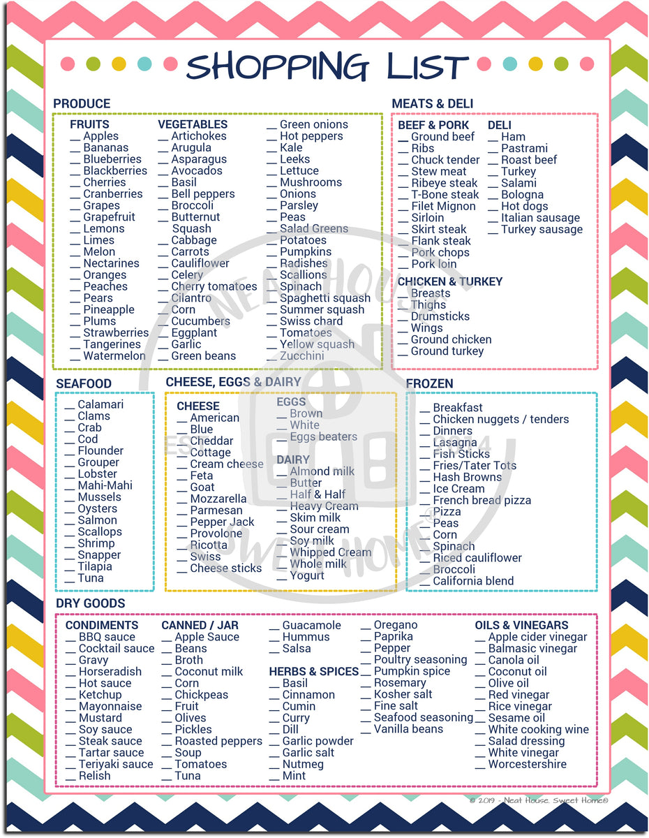 Shopping List Template - Grocery Store Checklist – Neat House. Sweet Home®