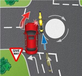 Third party continues on roundabout in wrong lane