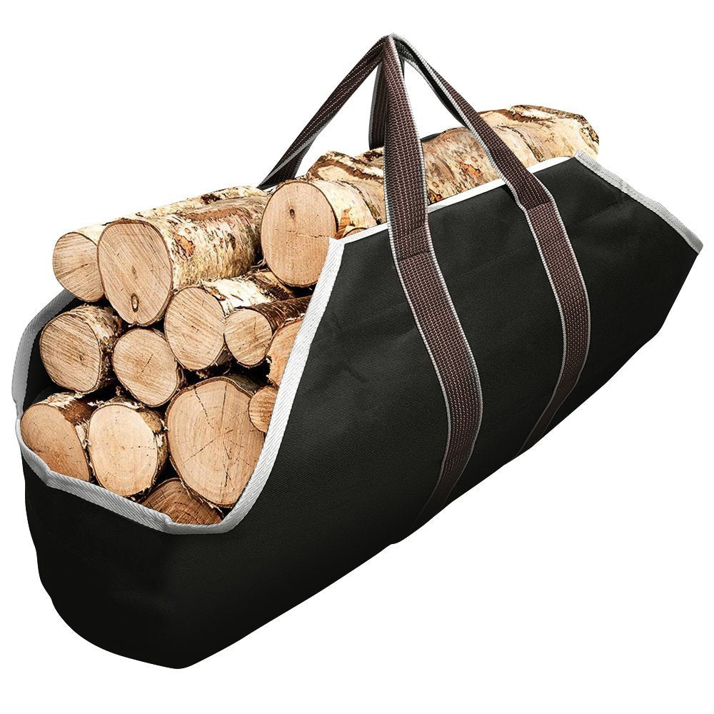 NEWUPZSI Large Canvas Firewood Carrier Log Tote Bag Fire Place Sturdy Wood Carring Bag with Handles Security Strap Rectangle Gift for Father Carrying Wood Indoors & Outdoor firewood Bag