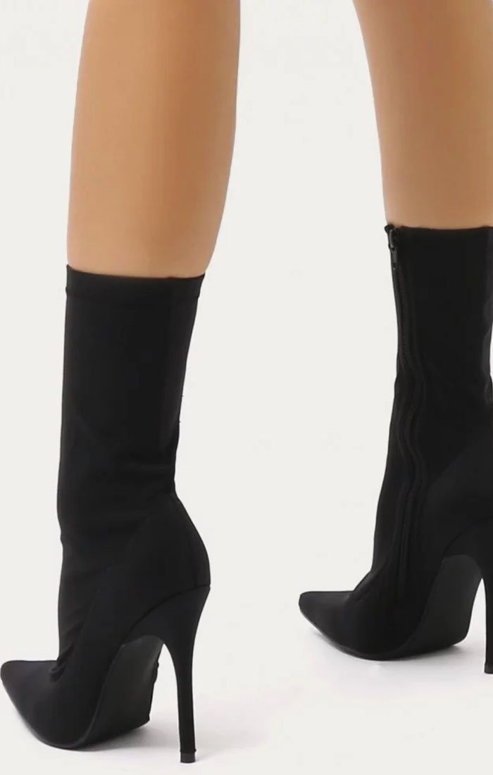 Black Pointy Stiletto Sock Boot - Lexi
