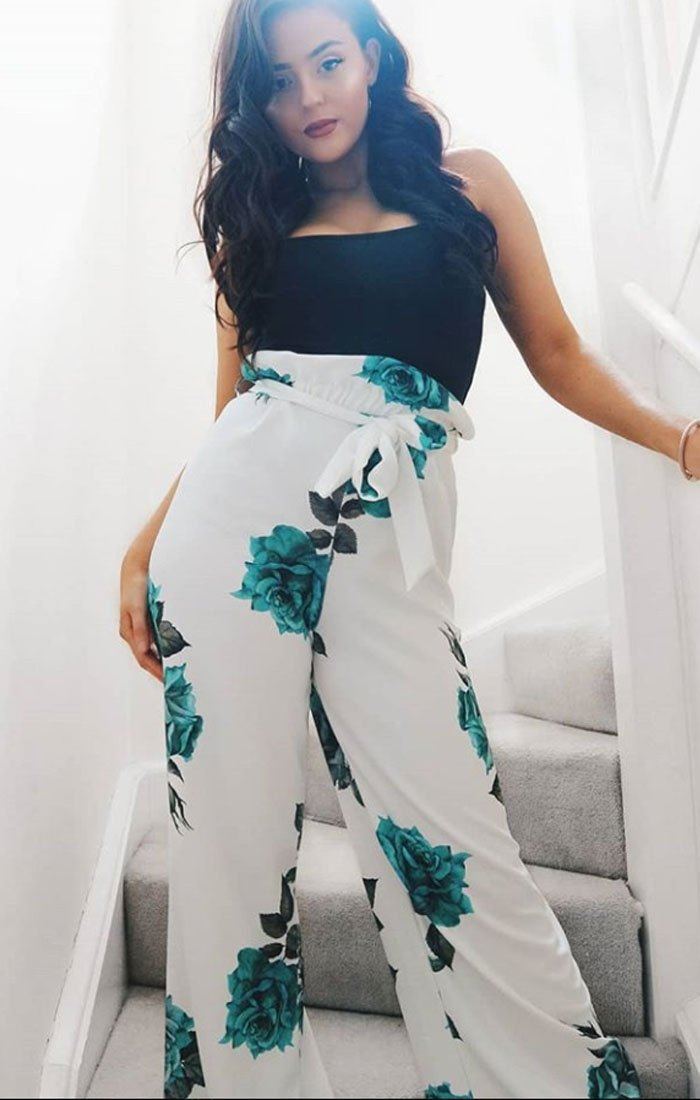 Green Floral Paper Bag Trousers – Harper