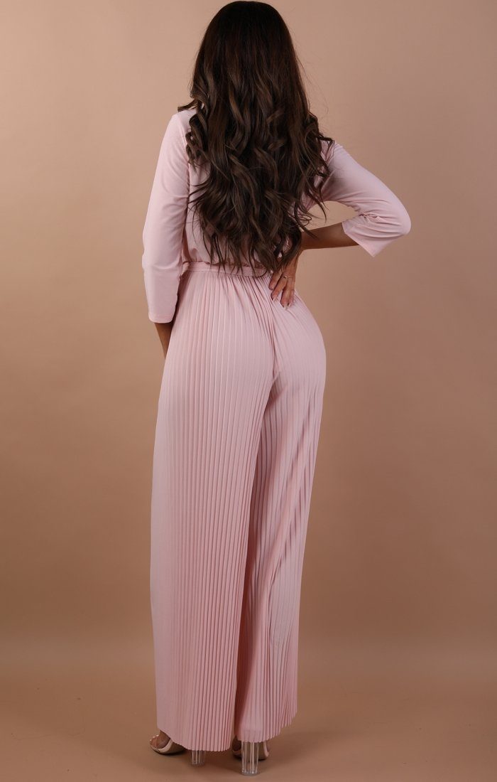 Nude Pleated Wide Leg Jumpsuit - Abigail