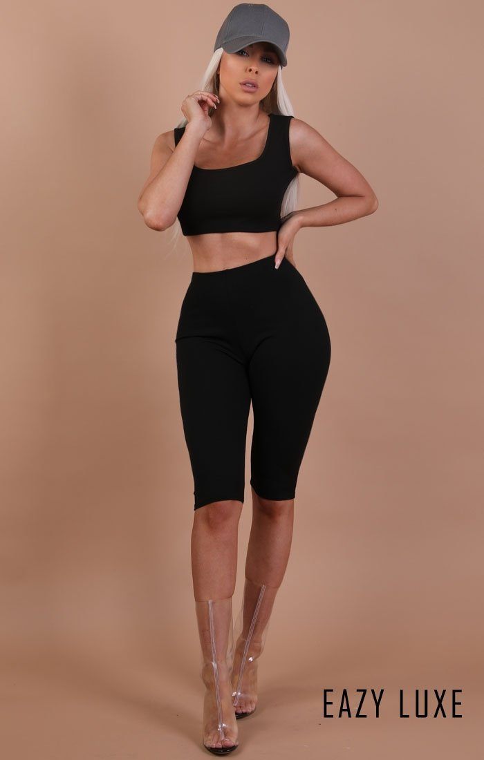 Black Thick Strap Basic Crop Top - Tammy