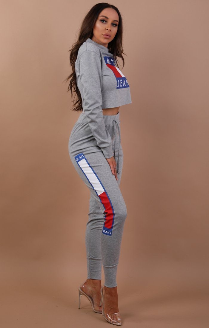 Grey Cropped In My Jeans Loungewear Set - Daria