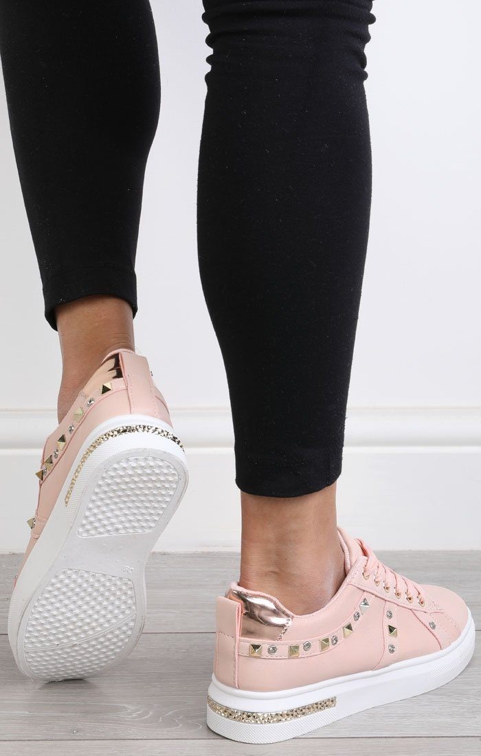 Nude Studded Diamante Trainers - Charlotte