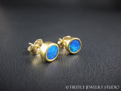 Black Opal Mystic Waters Earrings Studs in 18k Gold