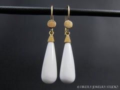 White Agate Full Moon Earrings in 18k Gold
