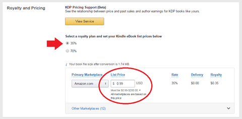 Royalty and Pricing for ebooks at Amazon publishing