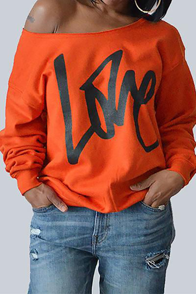 Letters Printing  Boat Neck Sweatshirt