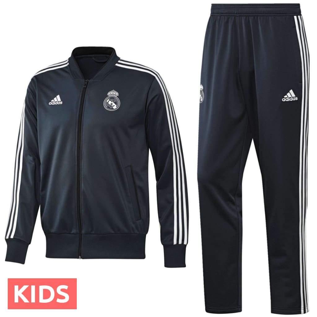 Kids - Real Madrid Training/Presentation Soccer Tracksuit 2018/19 Adidas SoccerTracksuits.com