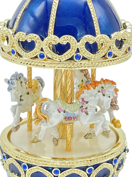 Turquoise Easter Egg horse Carousel by Keren Kopal music box w/ crystal 