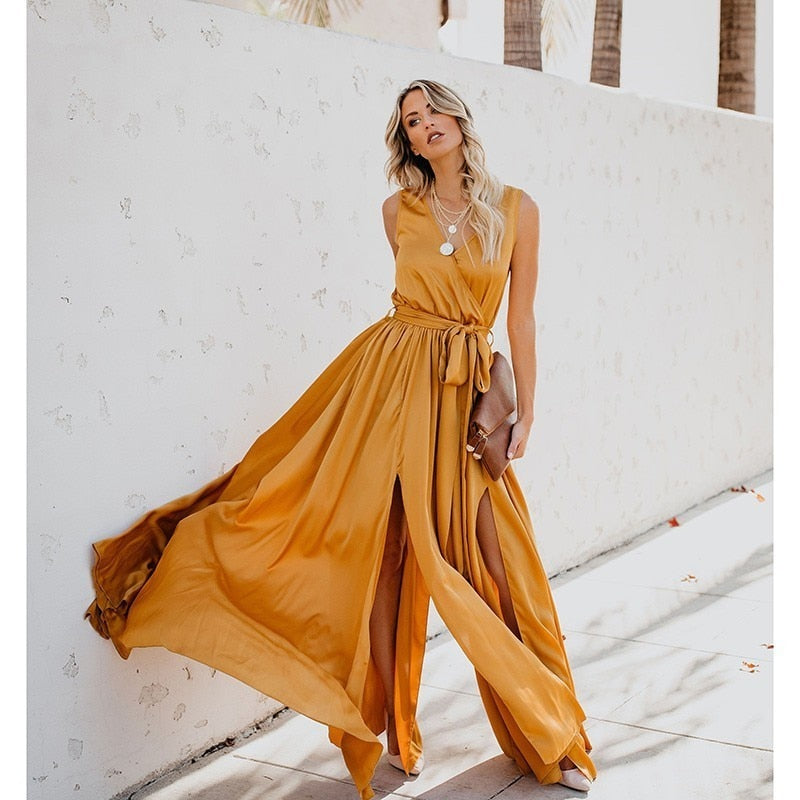 yellow bohemian maxi dress