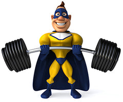 superhero personal trainer workout lift weights barbell heros