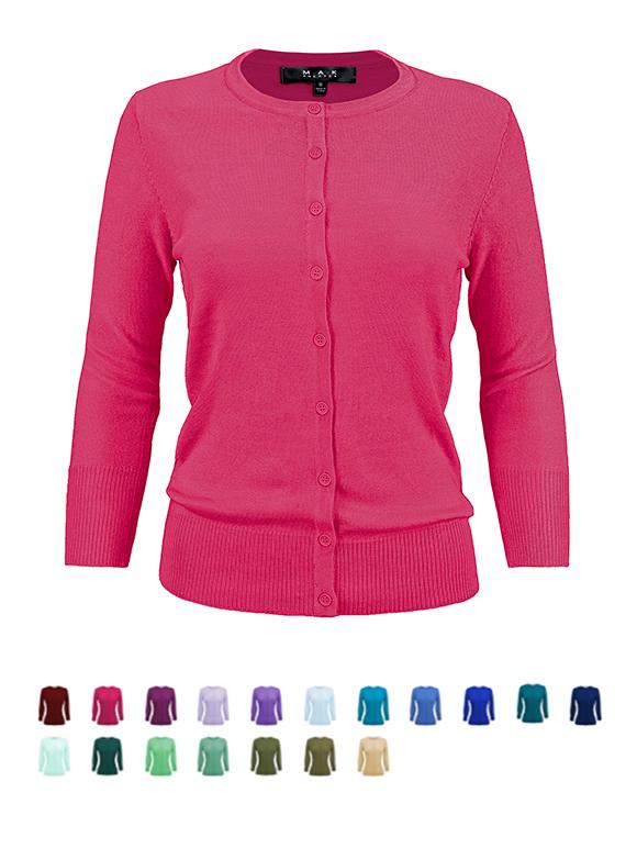 Women's Crew Neck Button Down Knit Cardigan Sweater Option 2 | YEMAK