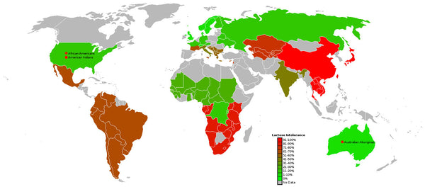 carte prévalence de l'intolérance au lactose