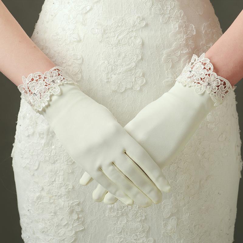 ivory satin wedding gloves