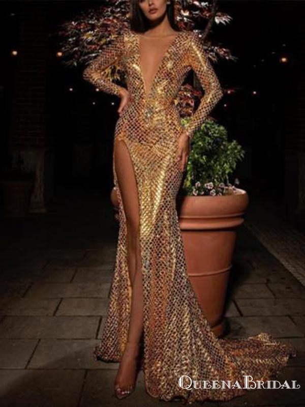 long sleeve gold sparkly dress