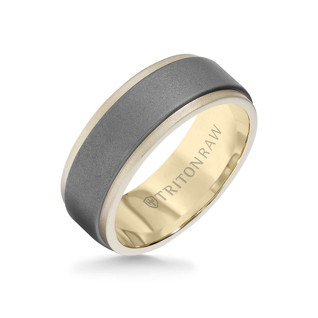 8MM Tungsten Raw + 18K Matte Gold Ring -