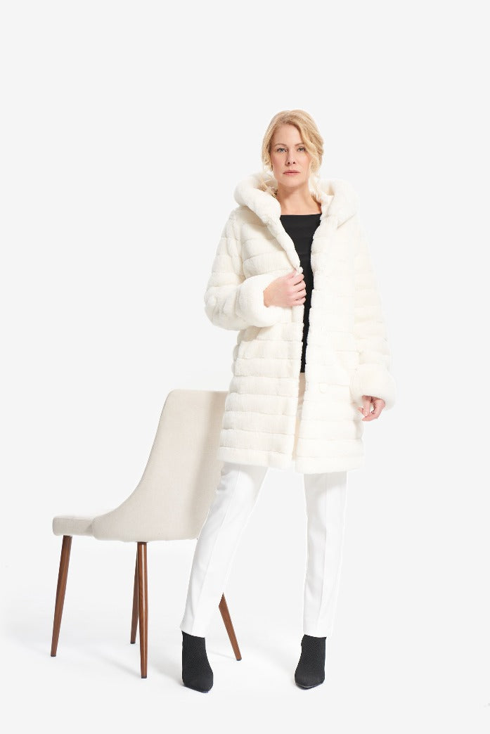 Joseph Ribkoff Reversible Hooded Faux Fur Jacket White 214913