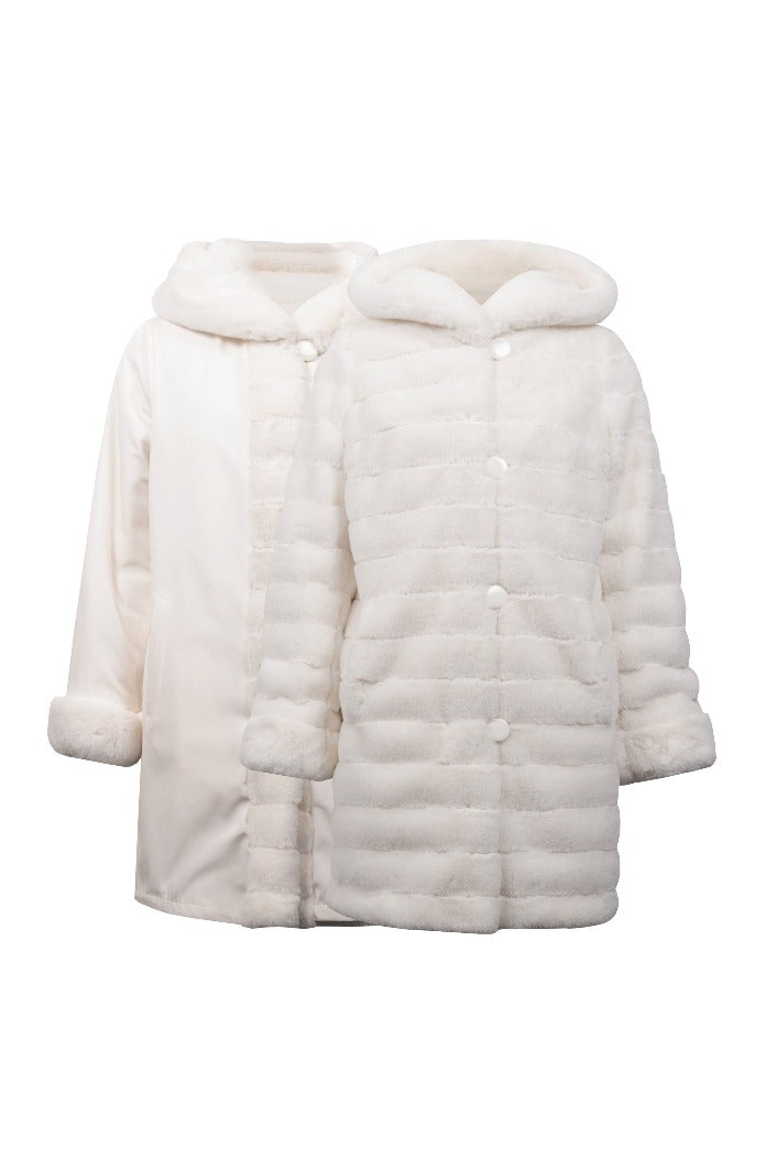 Joseph Ribkoff Reversible Hooded Faux Fur Jacket White 214913