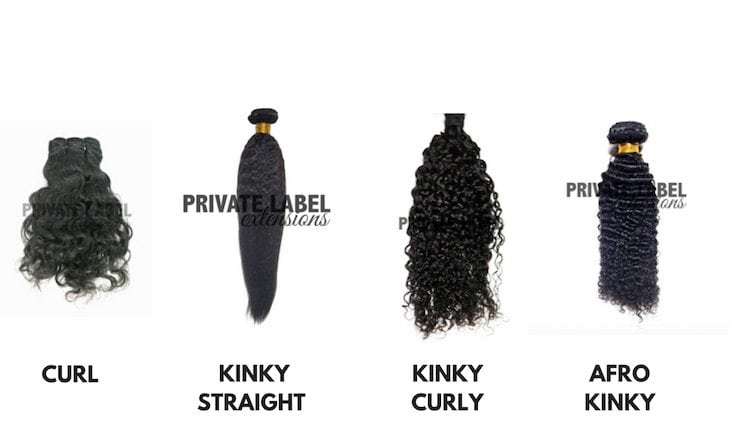 curly kinky textures of hair extensions