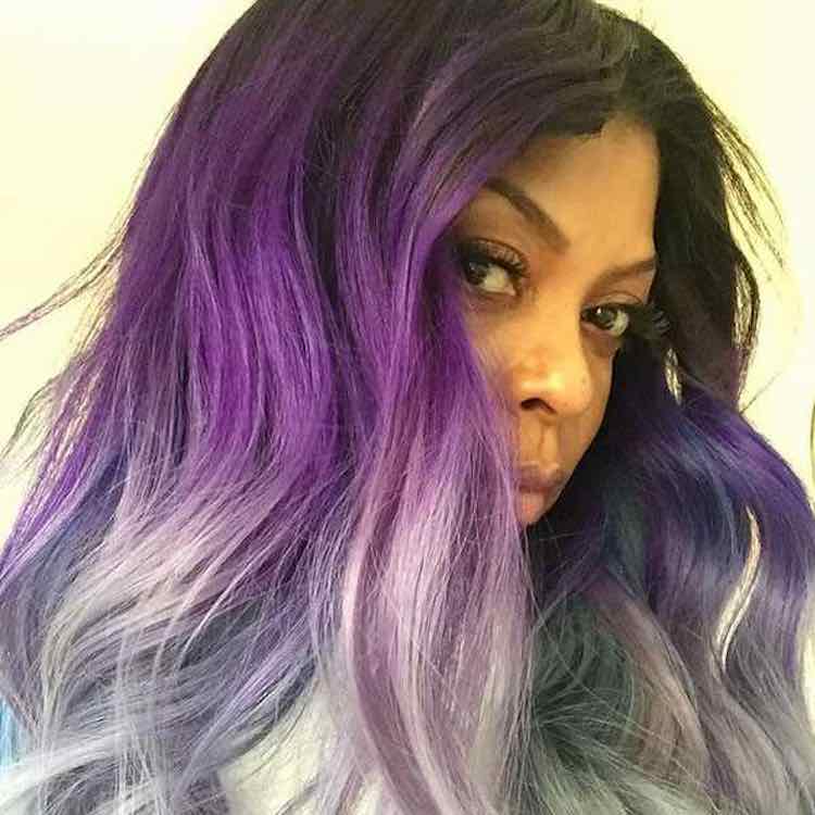 Taraji purple grey blue ombre hair