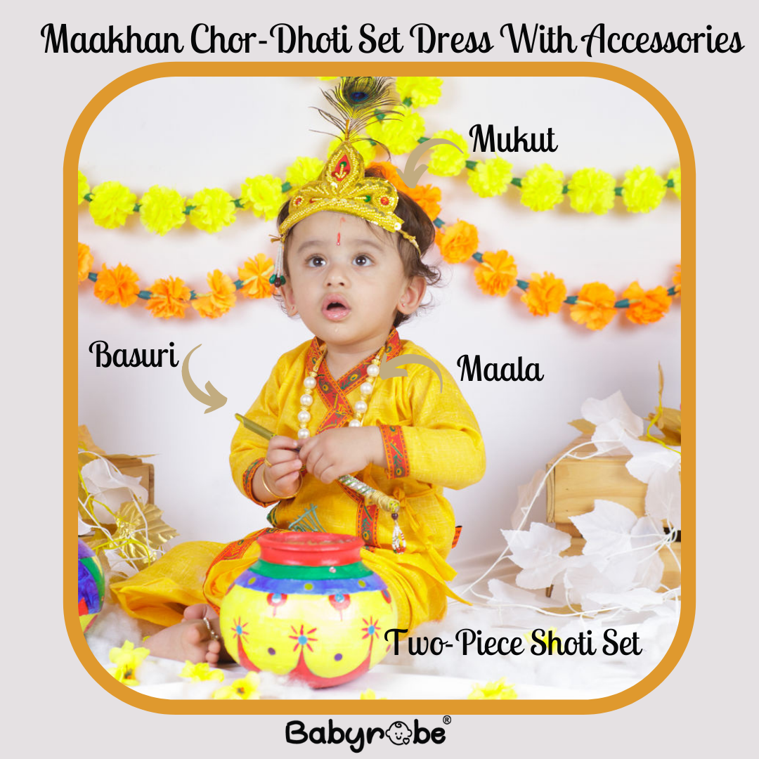 Maakhan Chor-Dhoti Set Dress With Accessories – Baby robe by namro