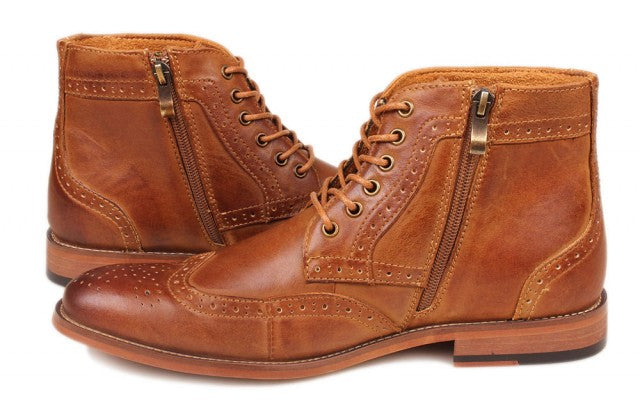 kunsto men's leather classic brogue boots