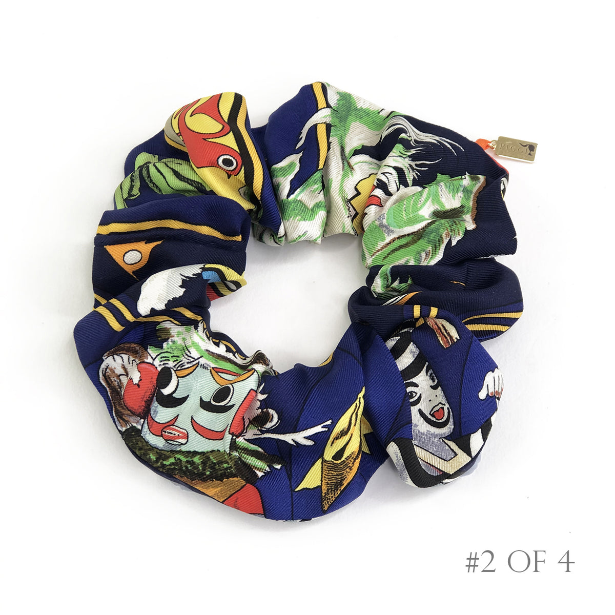 Hermès Vintage Scarf Scrunchie made from &#39;Kachinas&#39; in Navy & Orange – Piggi International