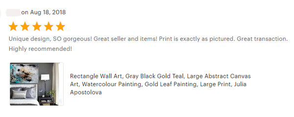 happy clients, review, julia apostolova, gold leaf art, black grey gold teal, turquoise, watercolour, happy clients, watercolor print, modern wall decor, wall art decor, wall art, contemporary two abstract prints, two abstract paintings, modern decor, canvas prints