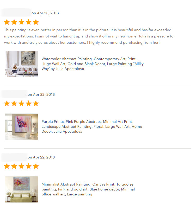 reviews, happy clients, testimonials, abstract art, original painting, canvas print, julia apostolova, interior, decor, home, office, photo