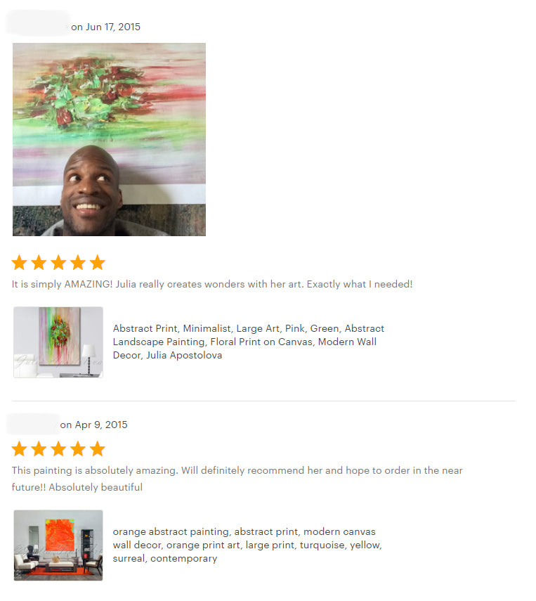 reviews, happy clients, testimonials, abstract art, orange abstract, original painting, canvas print, julia apostolova, interior, decor, home, office, photo