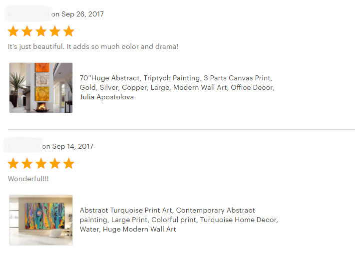 reviews, happy clients, testimonials, abstract art, original painting, canvas print, julia apostolova, interior, decor, home, office, photo