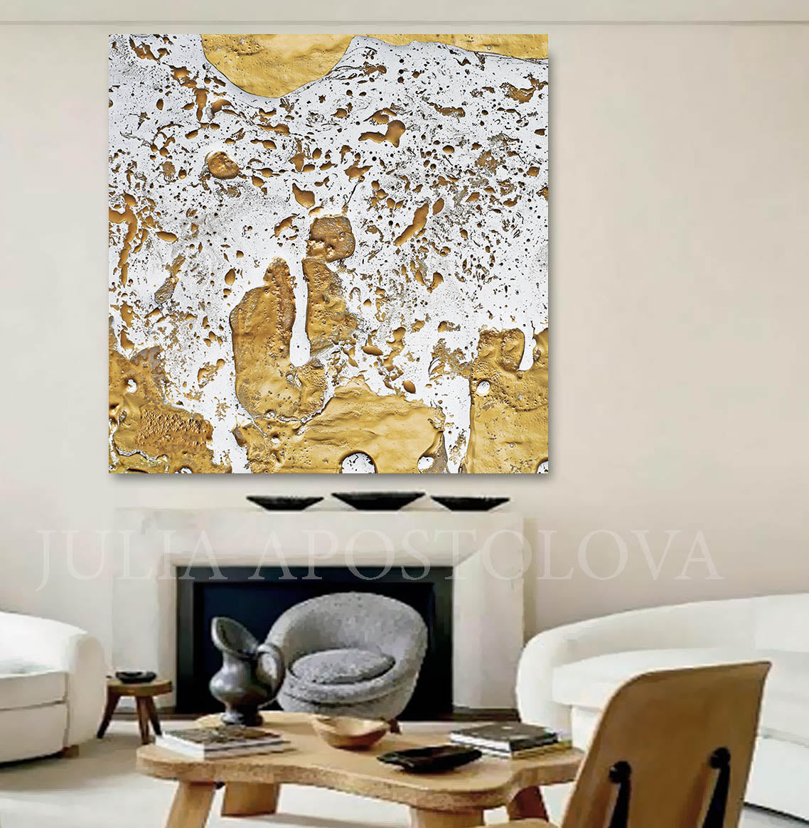 White Gold Abstract Print Large Wall Art Home Decor Minimal