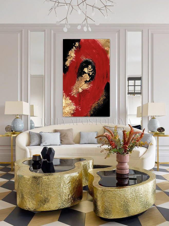 Red Gold Black Art Gold Leaf Painting Abstract Gold Leaf Large Luxury Julia Apostolova