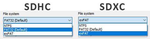 format fat32 and exfat for sdhc and sdxc