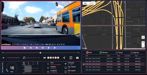 iQ Dash Cam Playback Software for road safety with GPS data