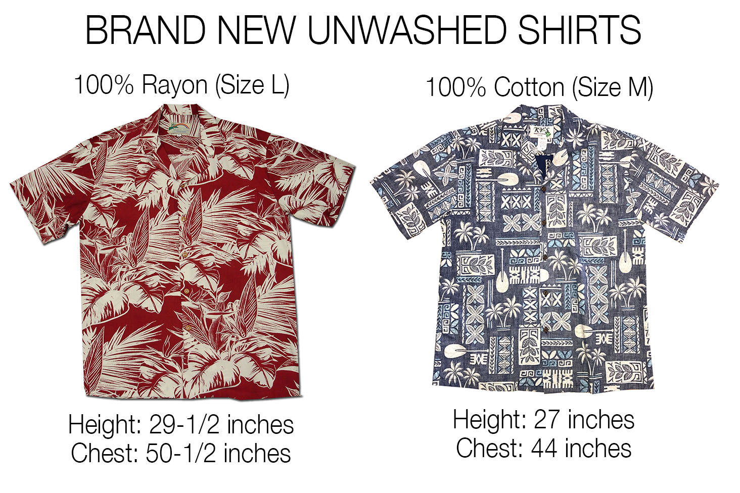 brand new unwashed cotton and rayon hawaiian shirts