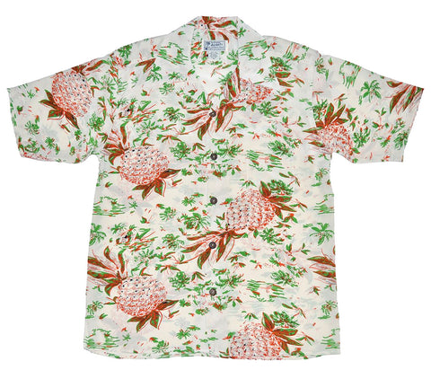 Pineapple Hut beige retro silk Hawaiian shirt