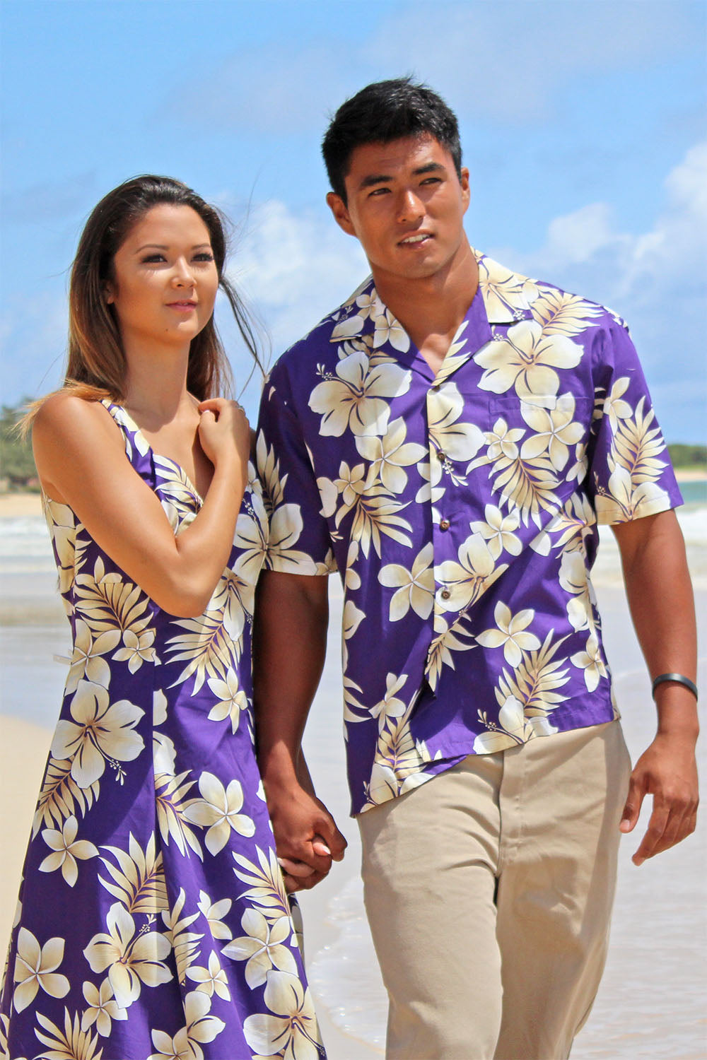 Mike and Ashlee in matching Tropic Fever Aloha shirt and dress