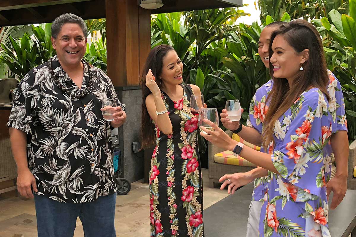 Hawaiian shirt at a party