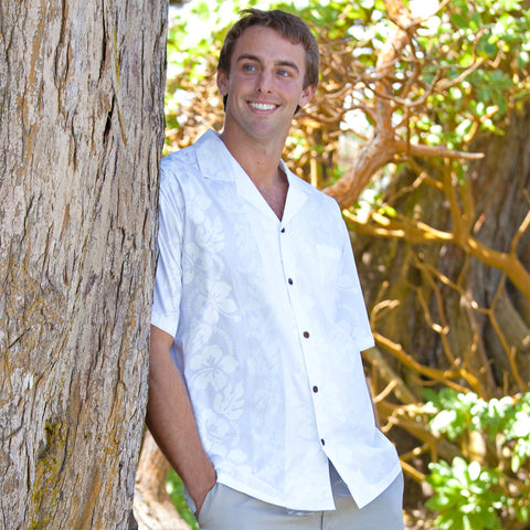 Wedding White Hibiscus Panel Hawaiian shirt