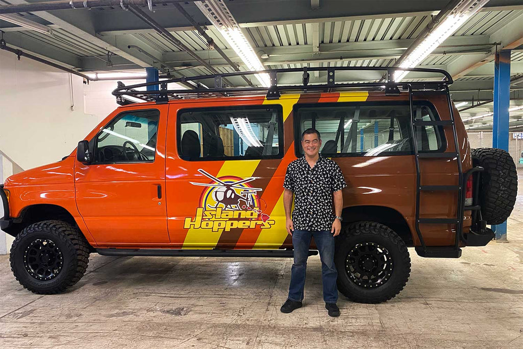 Magnum PI Island Hoppers van in storage in the costume design warehouse