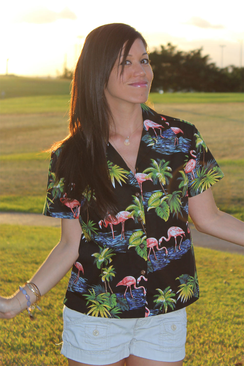fun flamingo print women's Hawaiian shirt