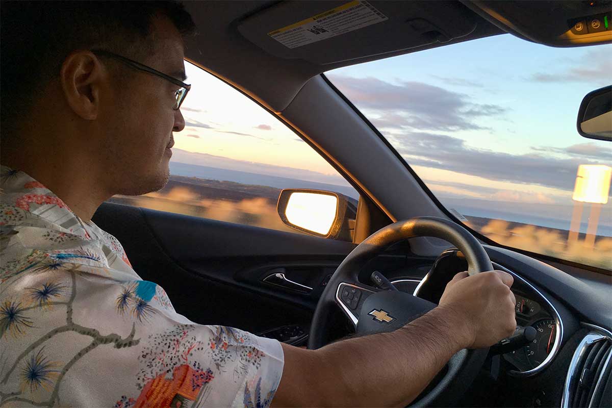 Weekend getaway road trip in a retro Aloha Hawaii shirt
