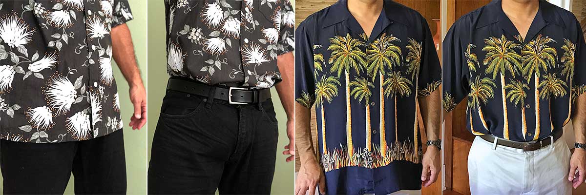 examples of Hawaiian shirts that are tucked and untucked