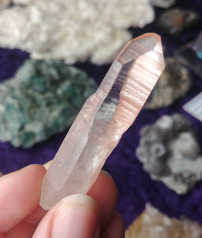 ic:Not to be confused with Pink Quartz, this Pink Lemurian gets its soft hues from inclusions of hematite.